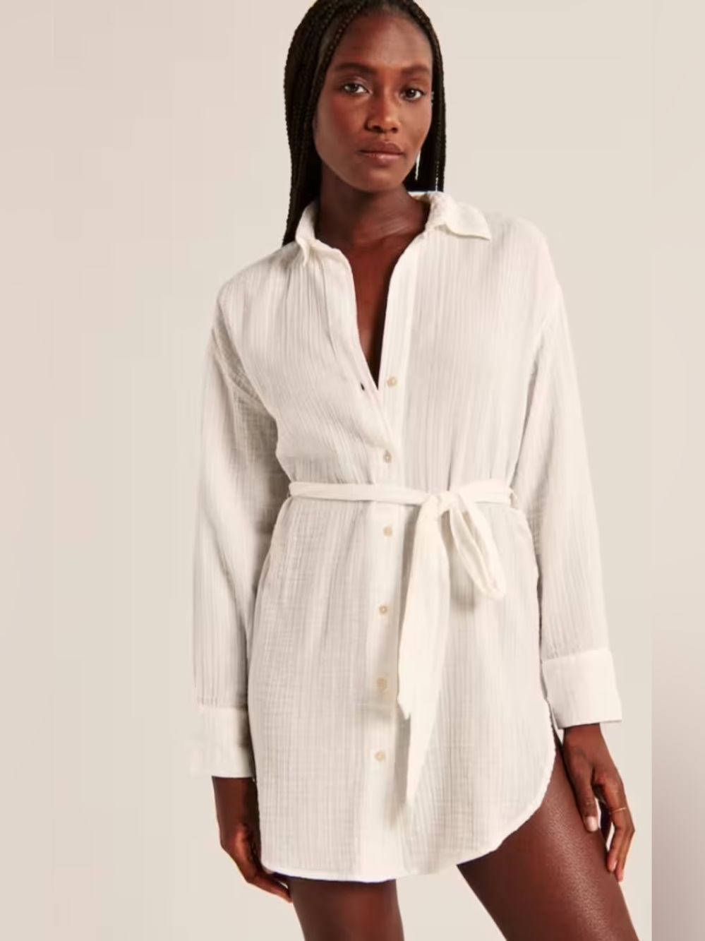 Abercrombie & Fitch Gauze Mini Button Up Dress Coverup Beach Vacation White